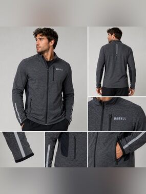NOBULL 4-Way Stretch Woven Jacket Medium Gray Athletic Full Zip Reflective